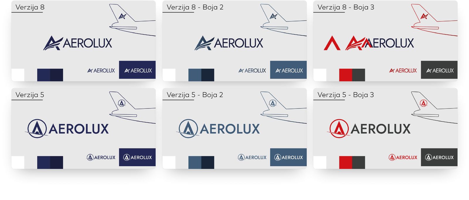 Aerolux – Three palettes per direction: navy, steel and red