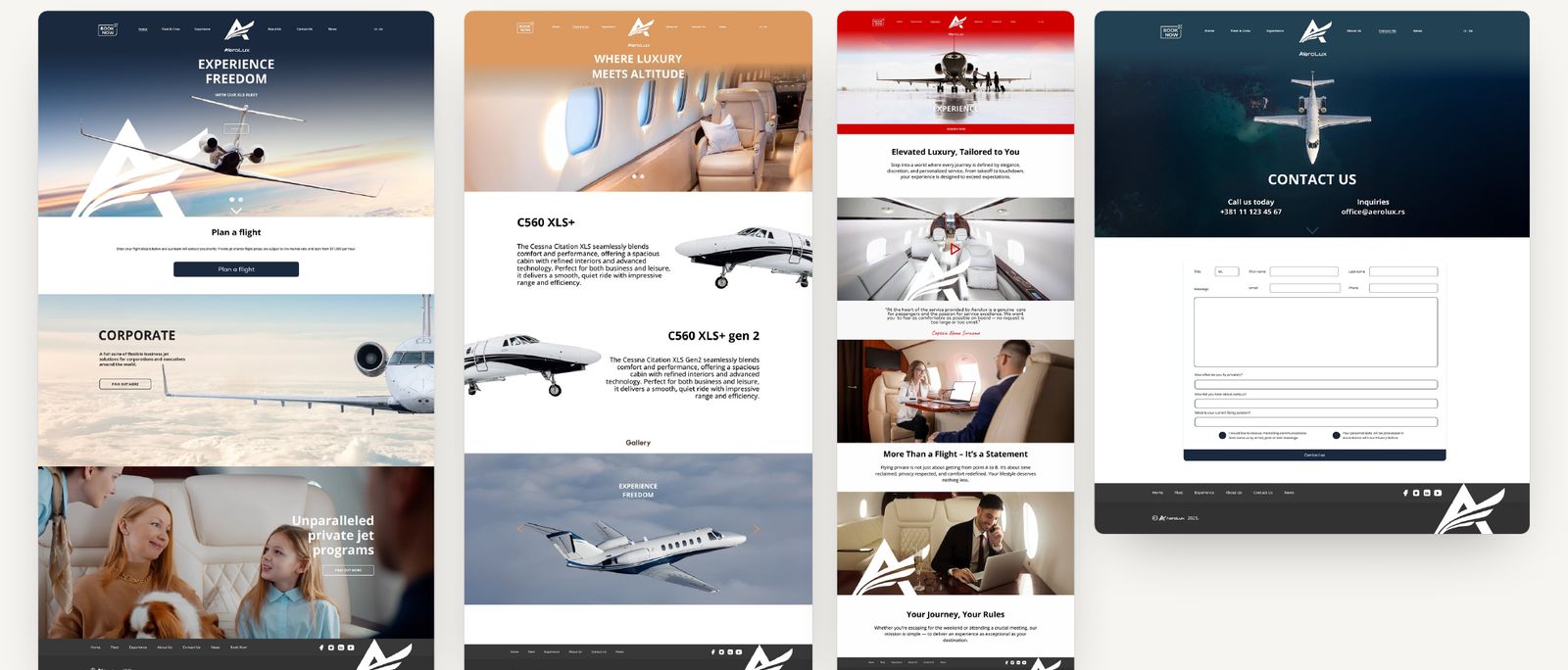Aerolux – Pages: Home, Fleet, Experience and Contact