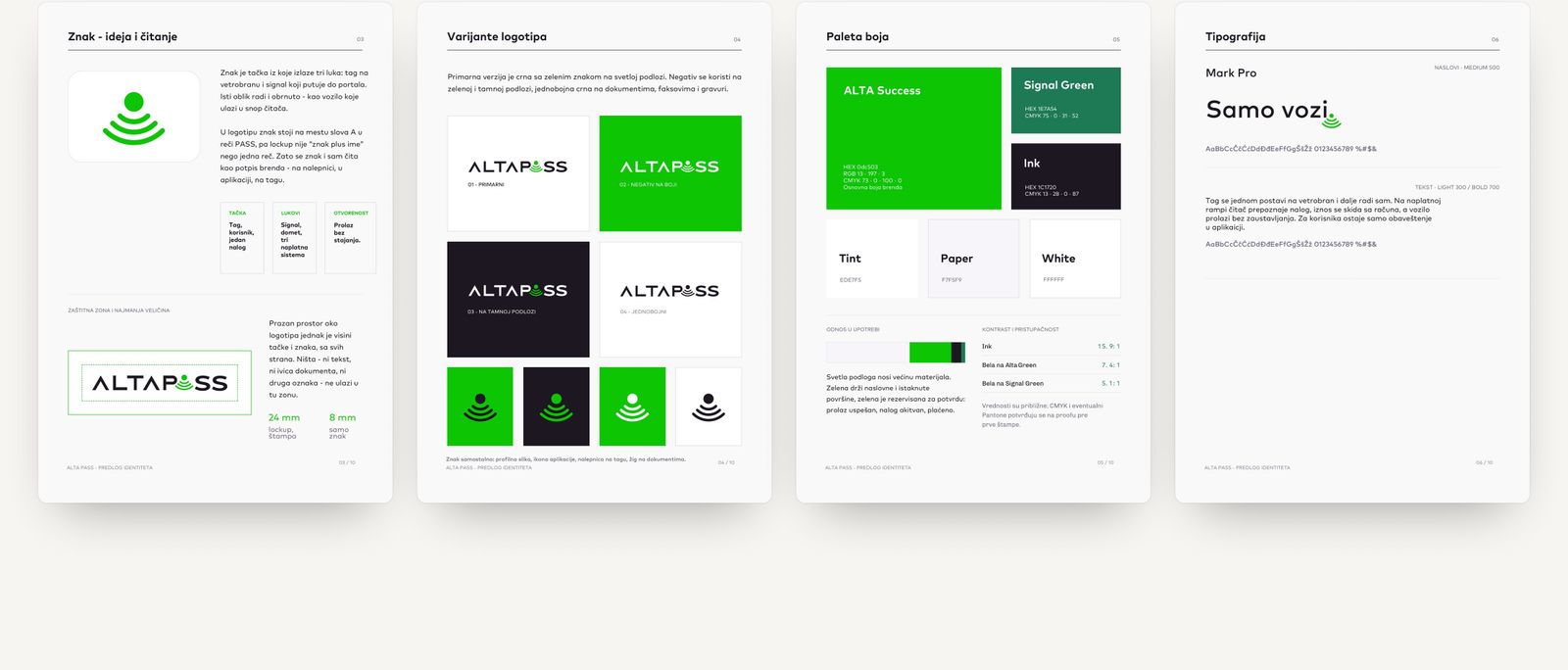 ALTA Pass – Mark, colour and type