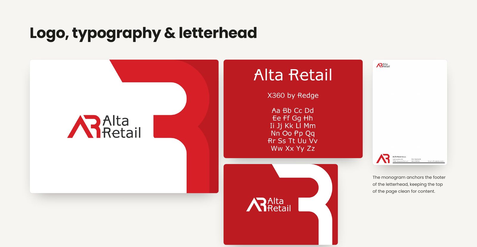 ALTA Retail – Logo, typography and letterhead