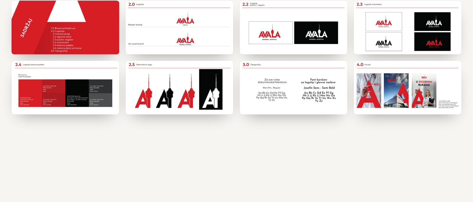 Avala General Hospital – Brand book: architecture, logo system, colour, alternative marks, typography