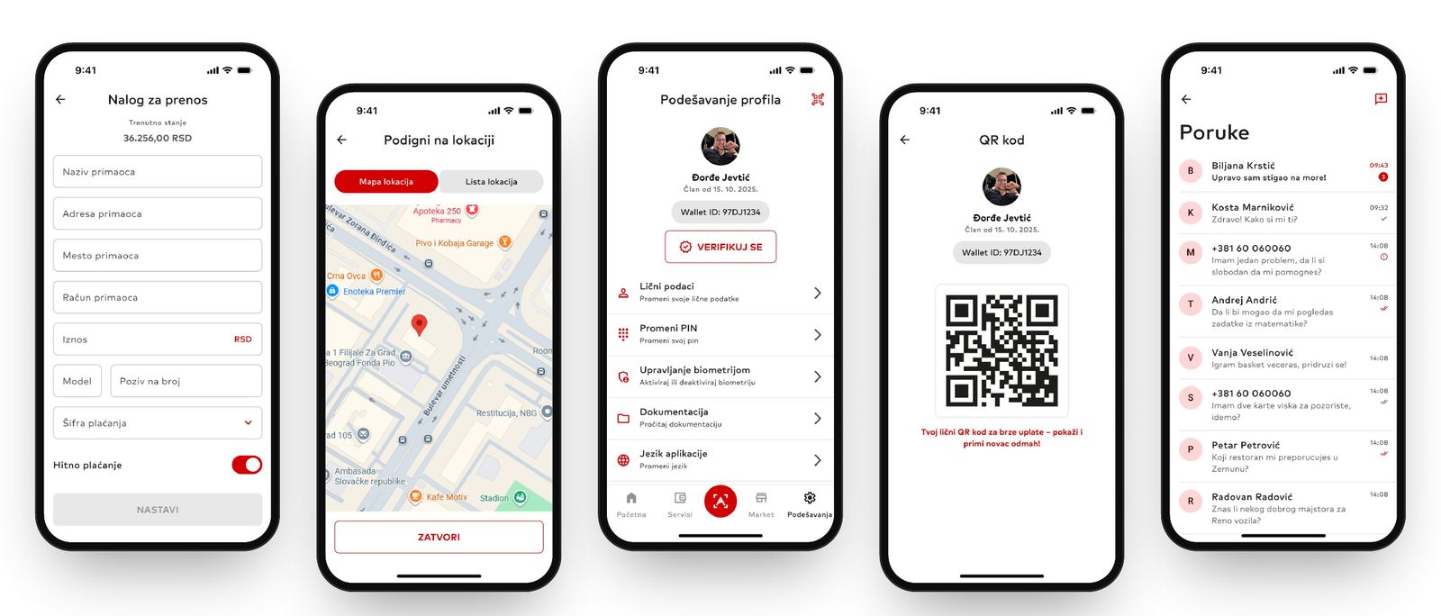 AWallet – Payment orders, cash pick-up map, profile with personal QR code and the messaging hub