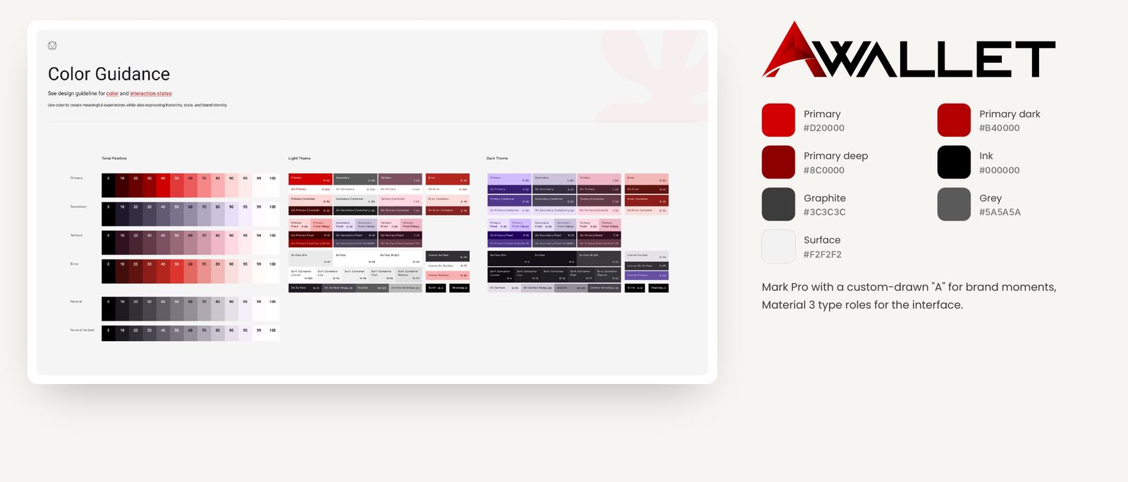 AWallet – Design system: Material 3 foundation re-skinned with the ALTA palette
