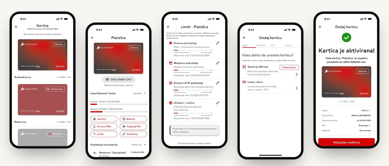 AWallet Visa – Card management in the app: freeze, block, reveal PAN/CVV with biometrics, limits