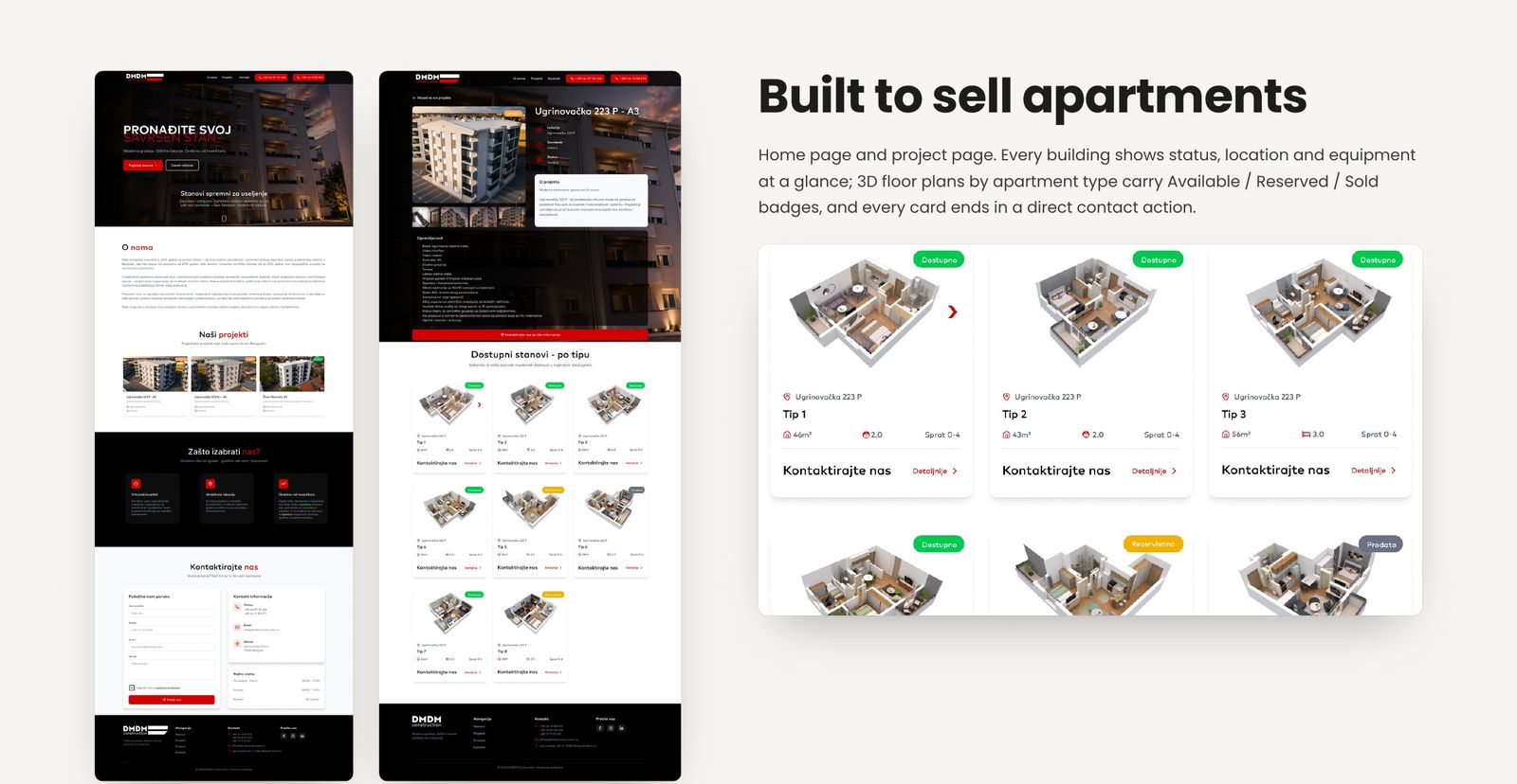 DMDM Construction – Home page and project page: status, location and equipment at a glance