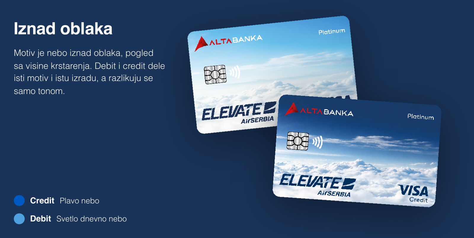 ALTA × Air Serbia ELEVATE – Above the clouds: credit in sky blue, debit in a lighter sky