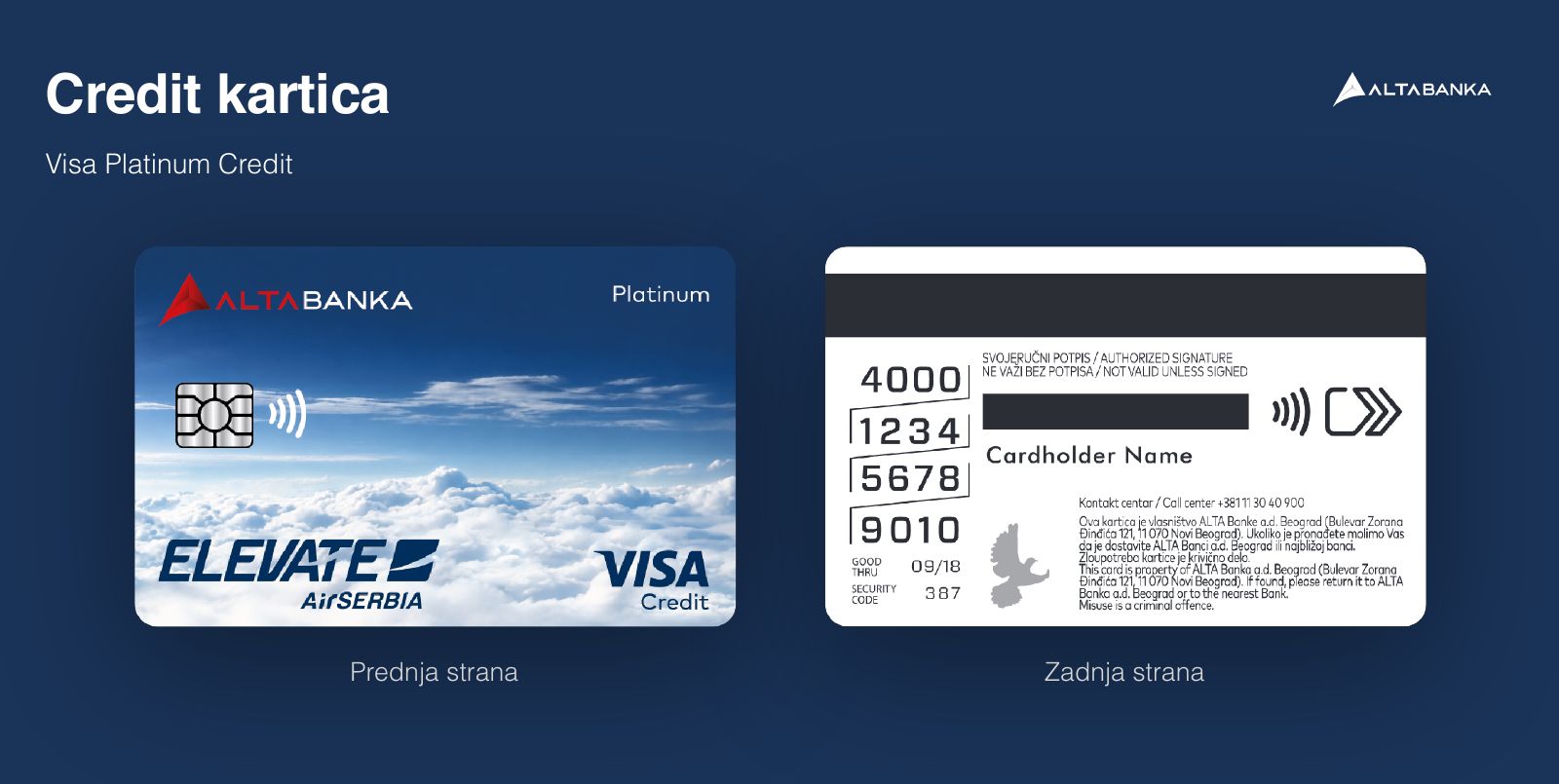 ALTA × Air Serbia ELEVATE – Credit card, front and back