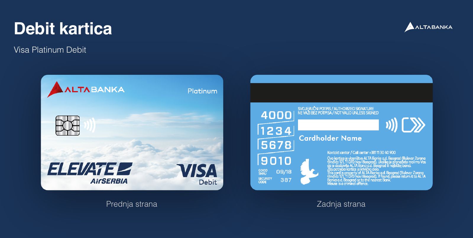 ALTA × Air Serbia ELEVATE – Debit card, front and back