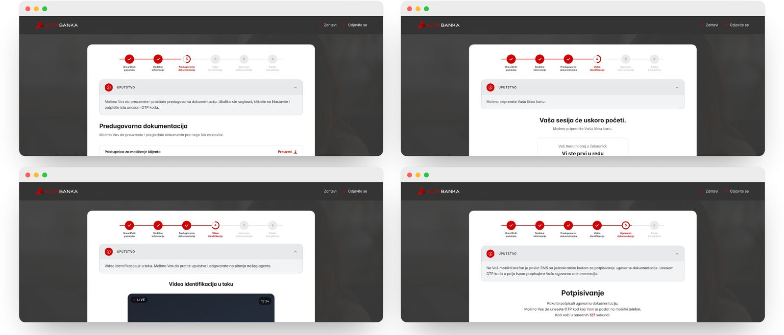Online account opening – Documents, video identification and signing with OTP
