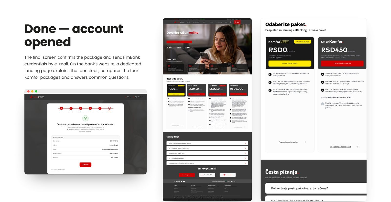 Online account opening – Done: account opened, and the landing page on the bank’s website